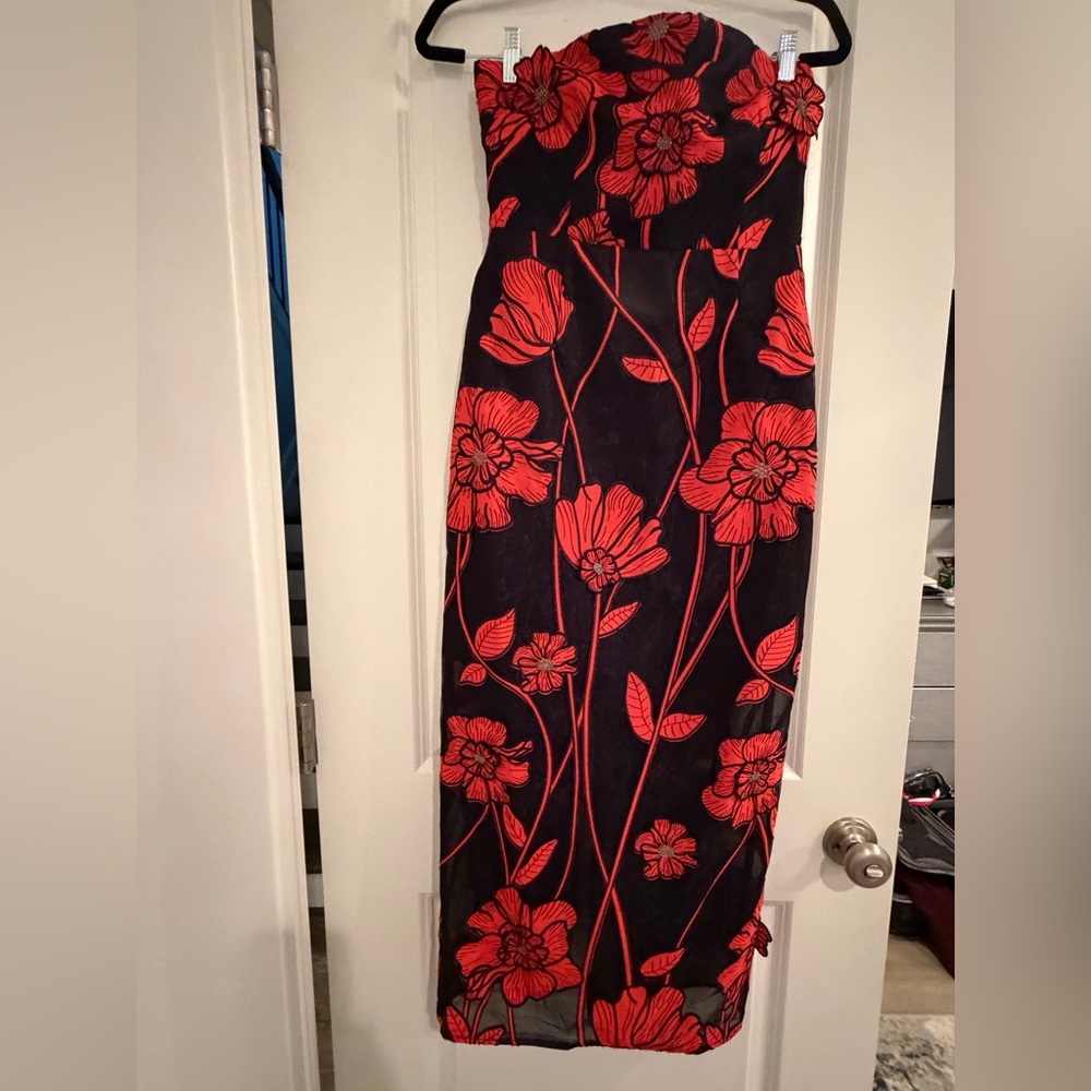 NWT Milly Black and Red Strapless Dress